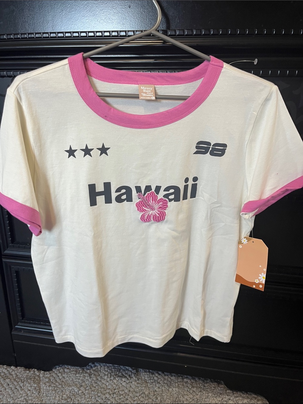 Kids 'Hawaii' Graphic Ringer Tee - Pink Trim